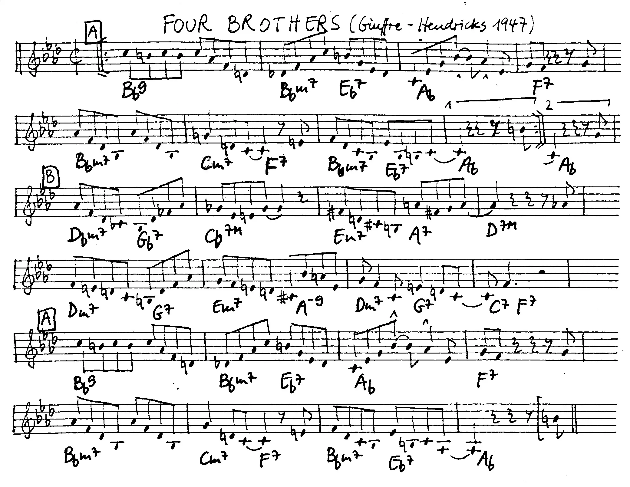 four brothers free jazz leadsheet - Courtesy of the Jungle Jazz Band